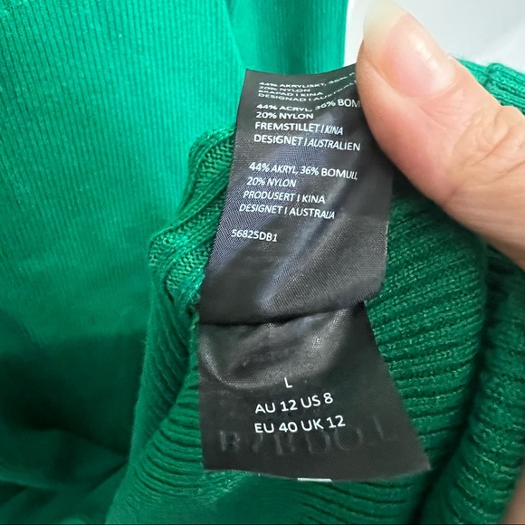 Bardot Collar Knit Long Sleeve Rib Sweater midi Dress in Bright green Size L - Picture 15 of 15